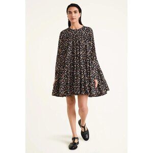 Merlette NYC Soliman Floral Printed Mini Dress Cotton Black Tiered XXS